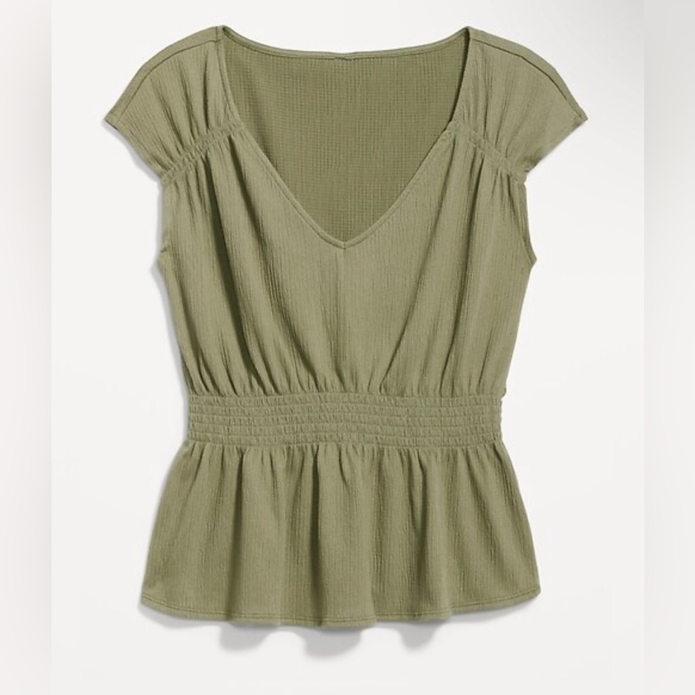 Old Navy Green Peplum Blouse with Smocked Waist